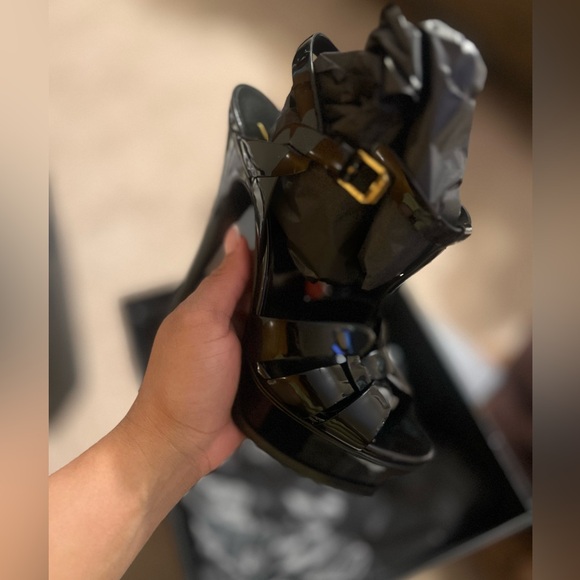 $1150 Sz 36-6 YSL Yves Saint Laurent black Patent Leather Platform Tribute Heel - Picture 10 of 10